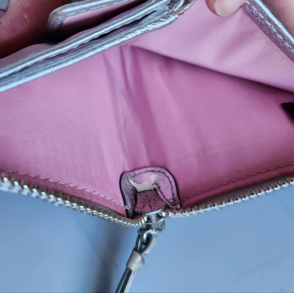 Coach Poppy Irridescent Shimmer Leather Square Zipper Wallet